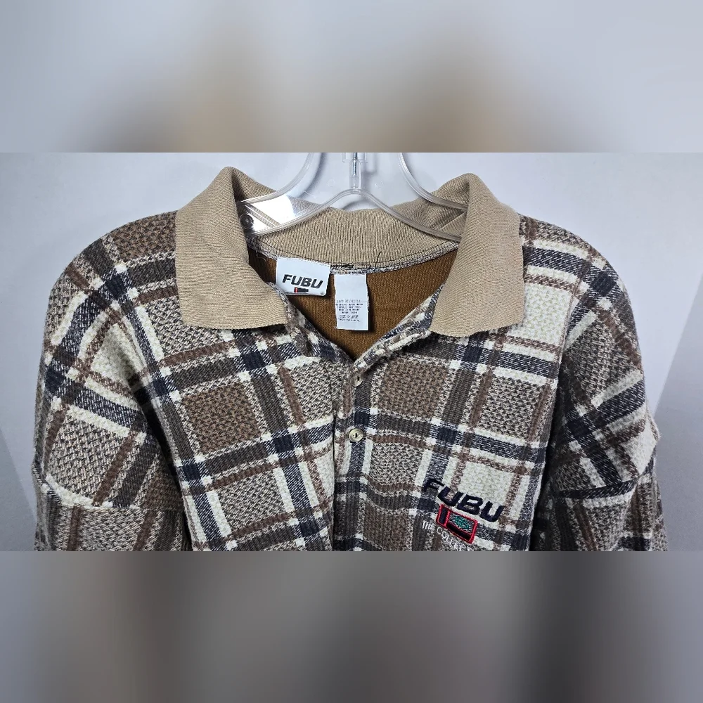 VINTAGE FUBU The Collection Shirt/Sweater LS Men's Adult Extra Large Brown Tan - Picture 5 of 13